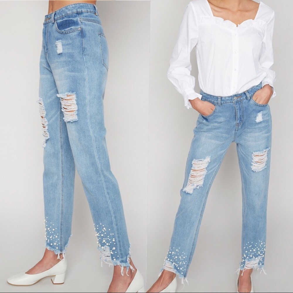 LAST ONE! ❤️ Pearl Embellished Straight Leg Denim - Picture 5 of 6